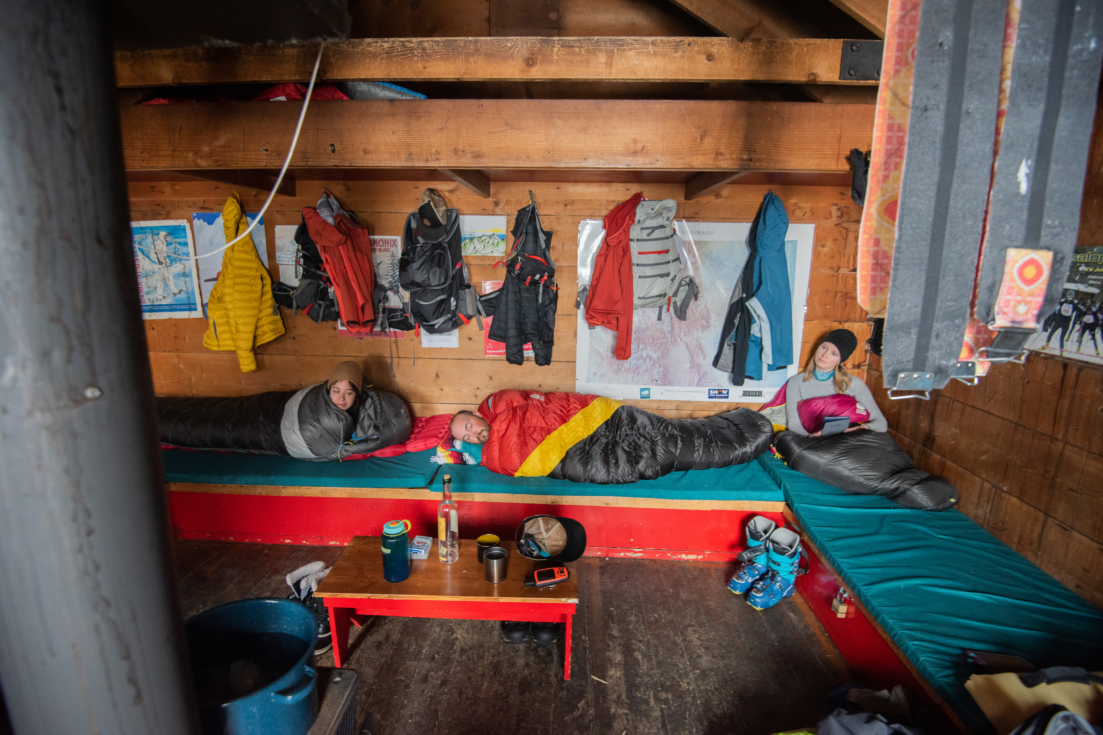 Group of young people resting on their hut trip
